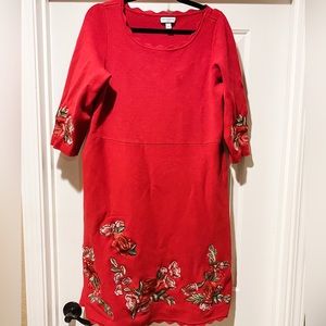 Charter Club, Red, Rose-Embroidered Dress